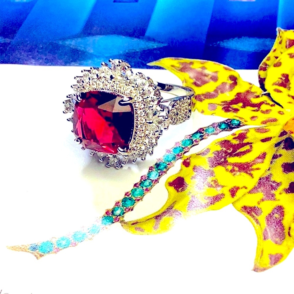 Silver Crimson Red Zircon & Cubic Zirconia Stones Ring